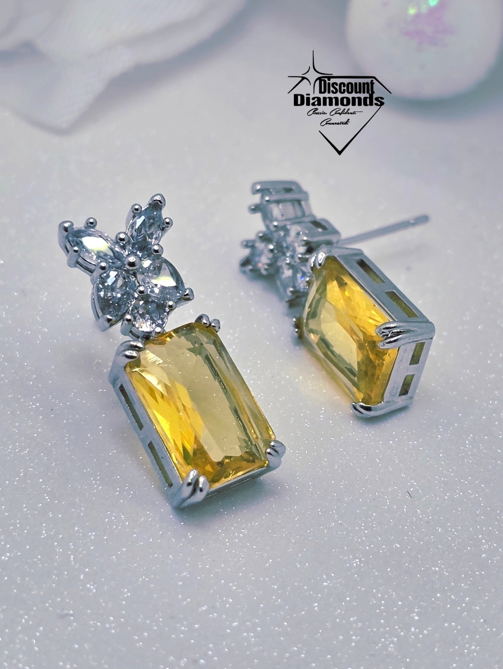 Yellow & Clear White Topaz Drop Earrings on 925 Sterling Silver - Picture 3 of 7